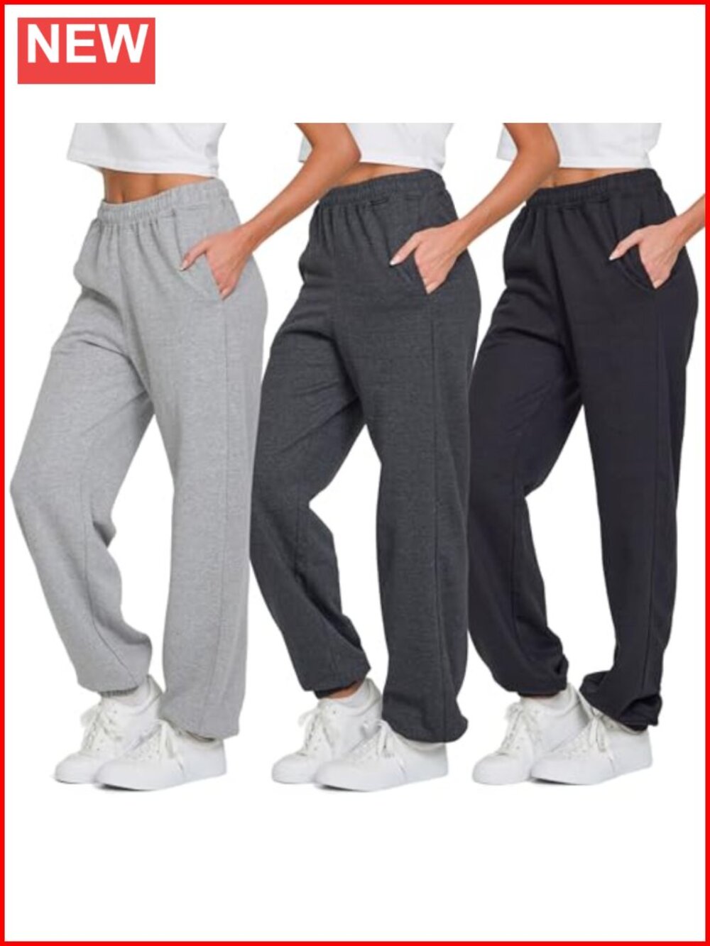 Women's Fleece Sweatpants Baggy Wide Leg Cinched Joggers 3 Pack